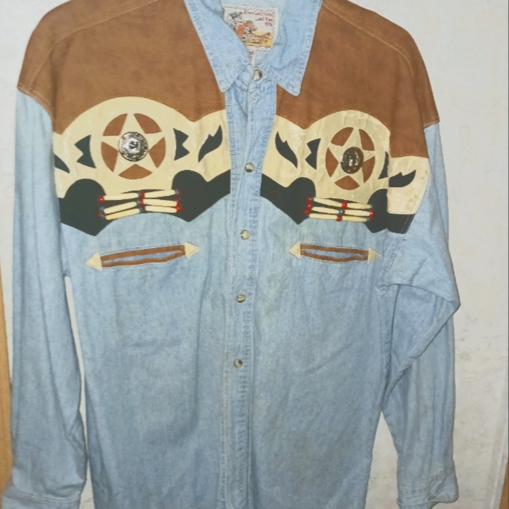 Rivergold Southwestern Indian Style Denim Shirt